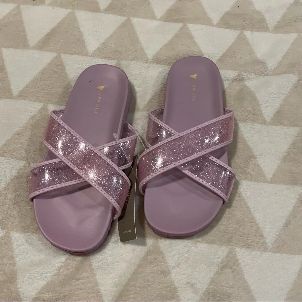 J crew girls slides pink lavender jelly cross strap